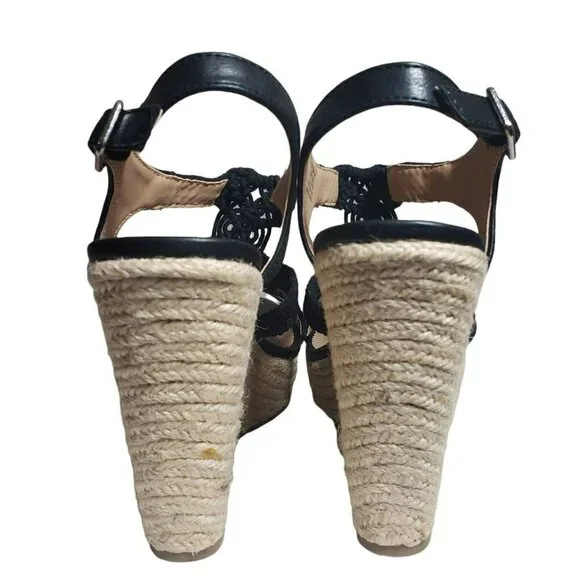 Sun Stone Womens Black Crochet Open Toe Espadrille Wedge Sandals Sz 9 9.5 8.5 10 - Picture 6 of 11